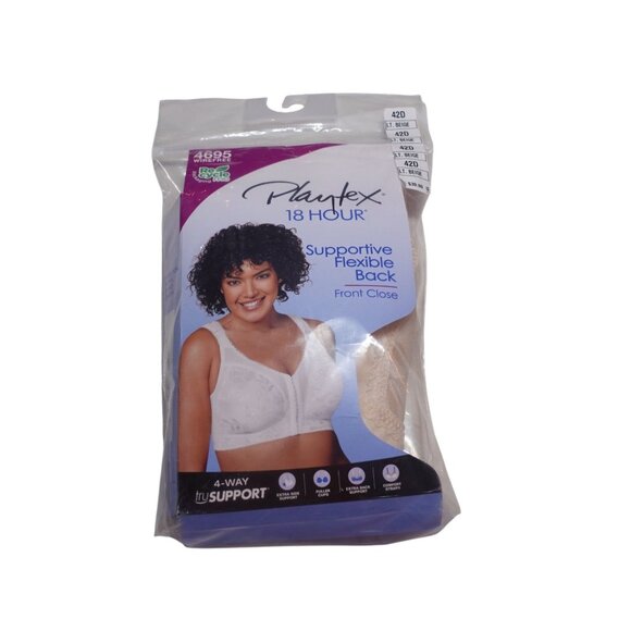 NIP Playtex 18 Hour Front Closure Flex Back Wireless Bra Sz 42D Light Beige 4695 - Picture 2 of 9